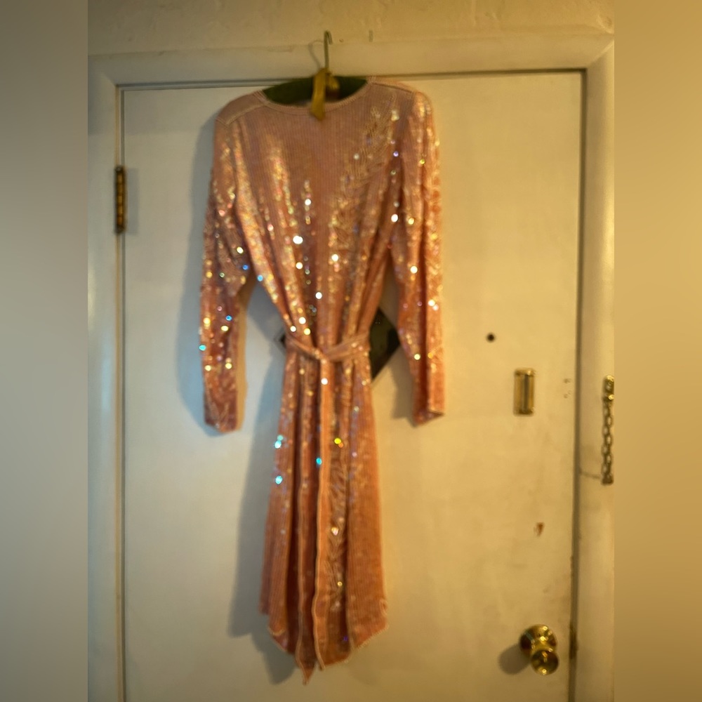 Vintage Fully Beaded & Sequined Dress Blush Pink Large Madonna Inn Boutique - Picture 7 of 7
